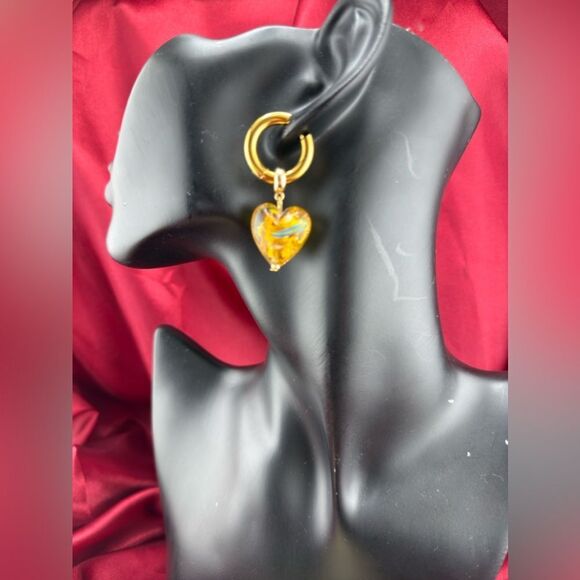 “Sunset Reflection” Glass Heart Hoop Earrings - Picture 7 of 9